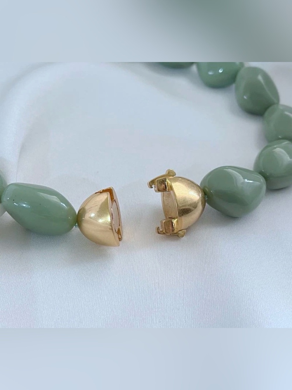 Tory Burch Gold Cross Necklace with Sage Green Beads - Picture 3 of 3